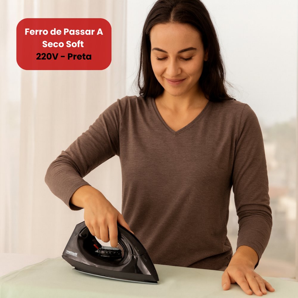 Ferro de Passar a Seco Soft 220V Preto Antiaderente Leve e Compacto Econômico - Imagem 5