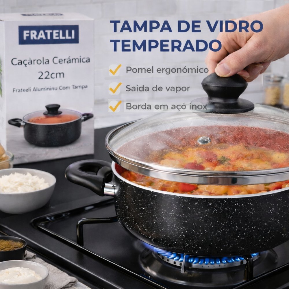 Caçarola Com Tampa revestimento cerâmico 22cm - Imagem 3
