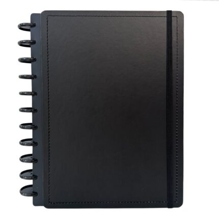 Caderno Inteligente Disco Médio 60 Folhas Reposicionáveis Capa Dura Preto Elástico Disko