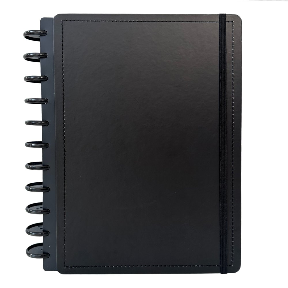 Caderno Inteligente Disco Médio 60 Folhas Reposicionáveis Capa Dura Preto Elástico Disko