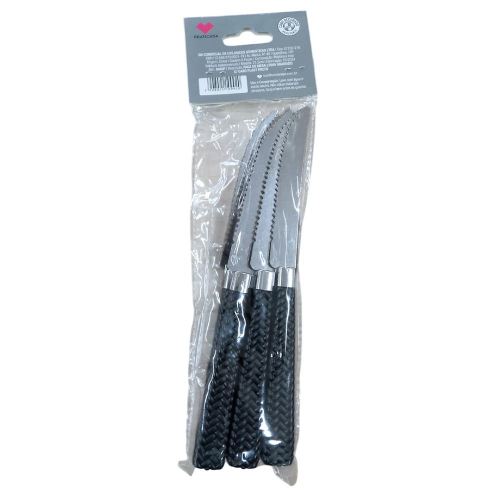 Kit 6 Facas de Mesa Inox Linha Gramado Cabo Preto Aço Inoxidável Faca Mesa Jantar - Imagem 3