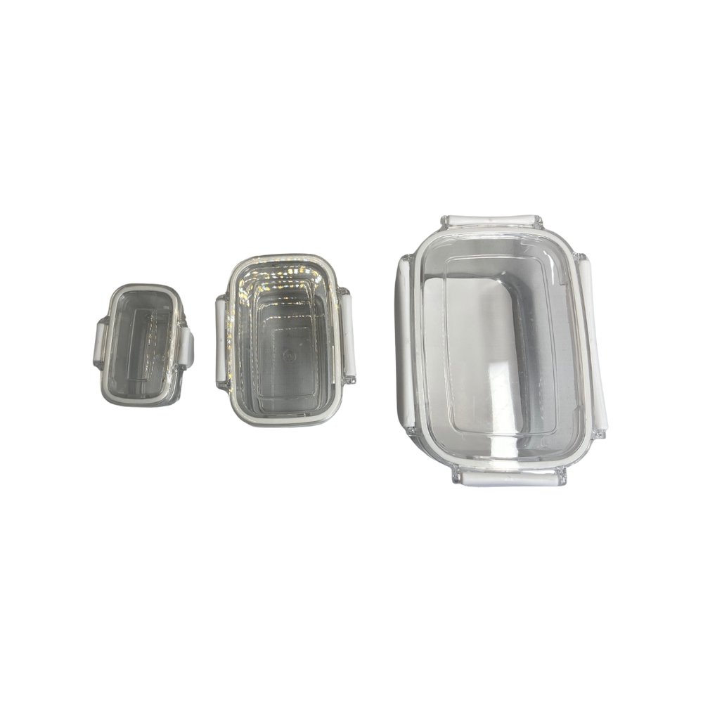 Conjunto 3 Pote Hermético Retangular Plástico Transparente Tampa Vedação Tamanho Pequeno Médio Grande - Imagem 4