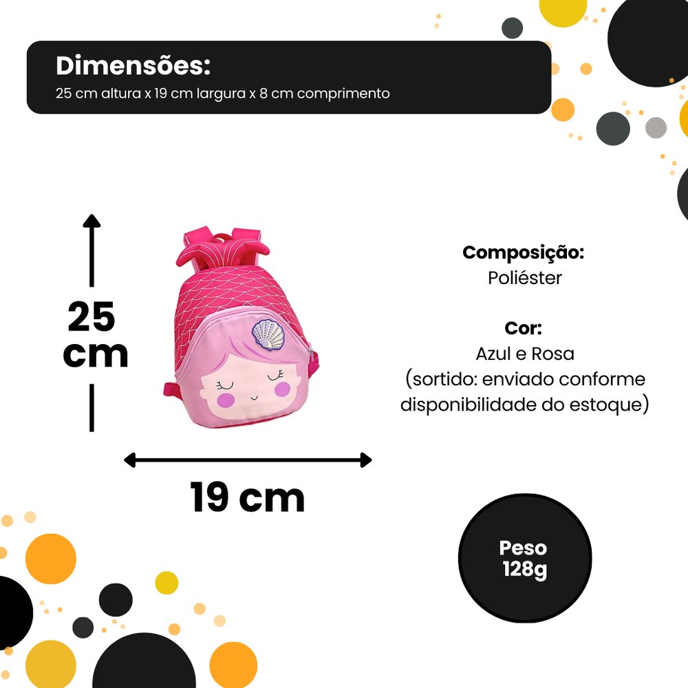 Mini Mochila Infantil Sereia Sortida Resistente Rosa Azul Verde Pequena Bolsos Lateral - Imagem 8