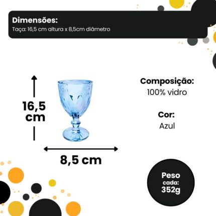 Conjunto 6 Taças de Vidro Azul Milbani 330ml - Taça de Vinho Elegante e Resistente