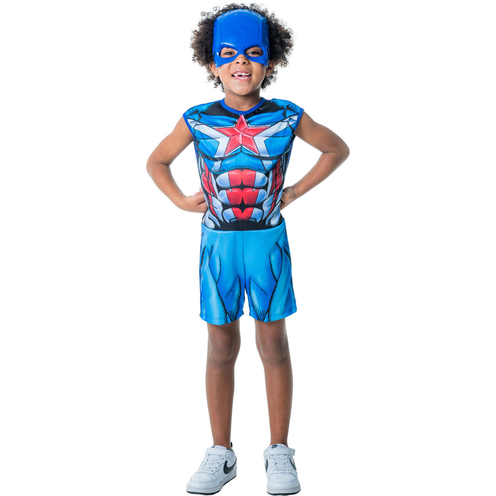 Kit Infantil Fantasia Capitão América GG Super Herói Infantil Cosplay Festa Tema Carnaval