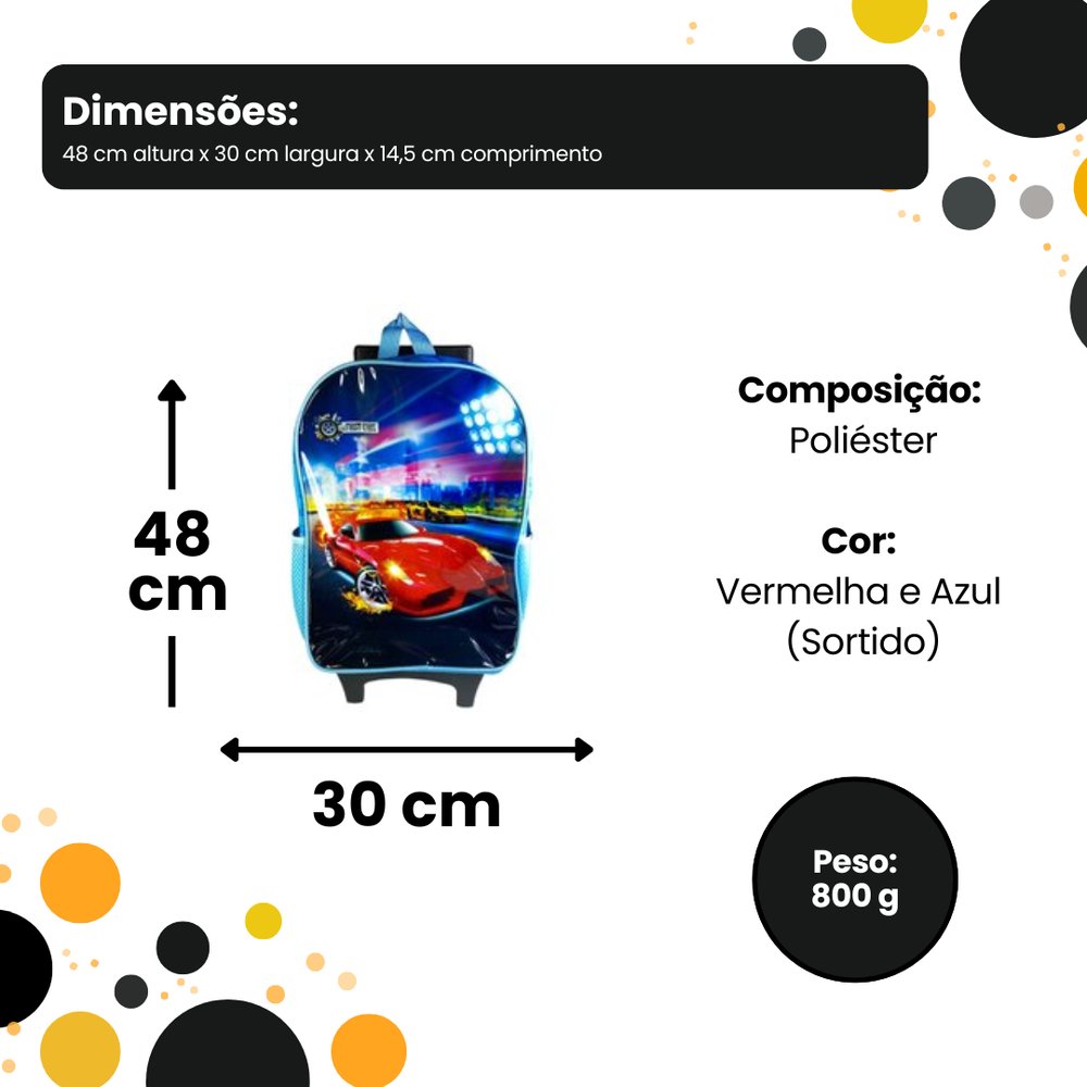 Mochila Infantil de Rodinhas Carros Sortida Resistente Escolar Masculina Grande - Imagem 7
