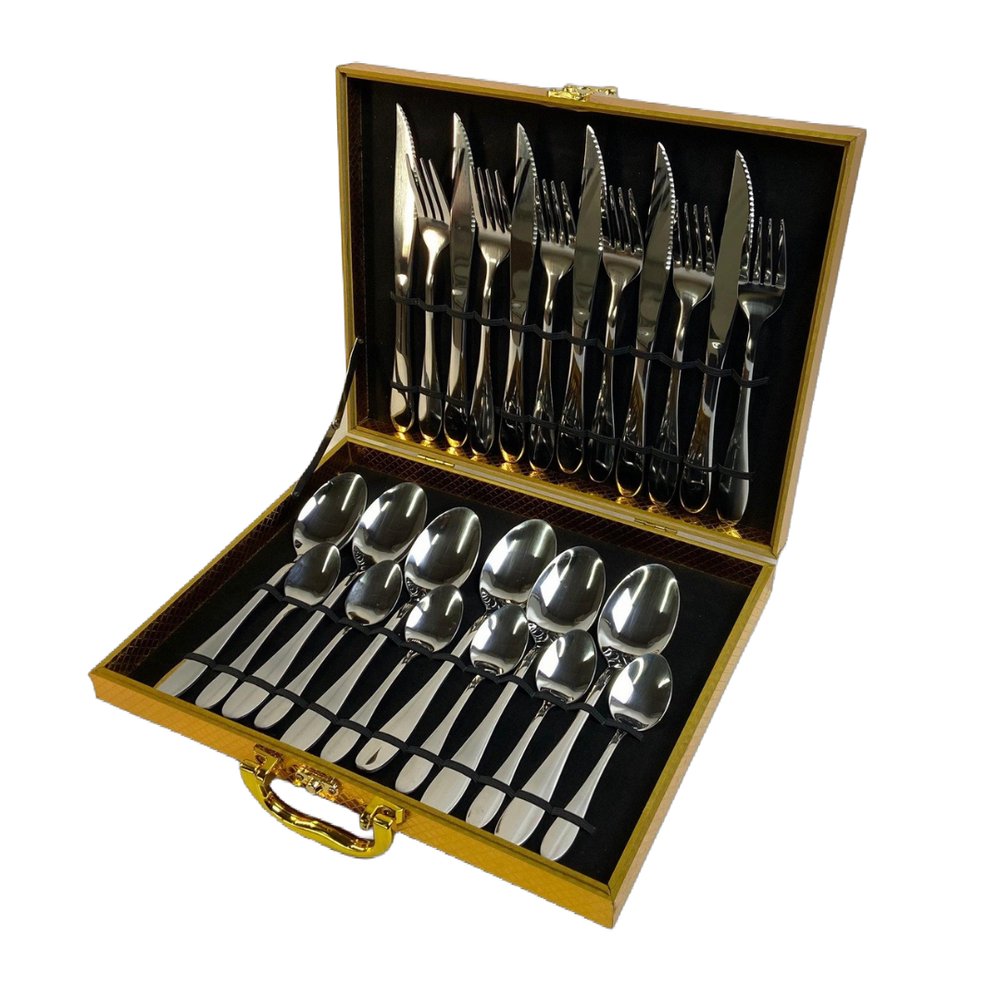 Conjunto 24 Peças Talheres Inox Dourado com Maleta Resistente para Mesa Completa - Imagem 5