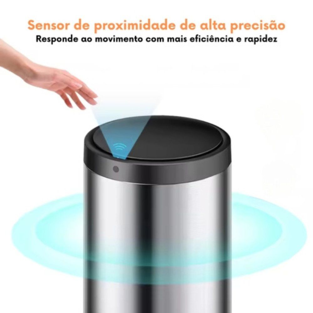 Lixeira Automática Redonda 50 Litros Aço Inox com Sensor de Movimento Alta Sensibilidade - Imagem 4