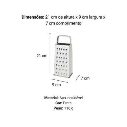 Ralador de Quatro Faces Aço Inox 21 cm Multifuncional Fatiador Ralador Refratário e Queijo