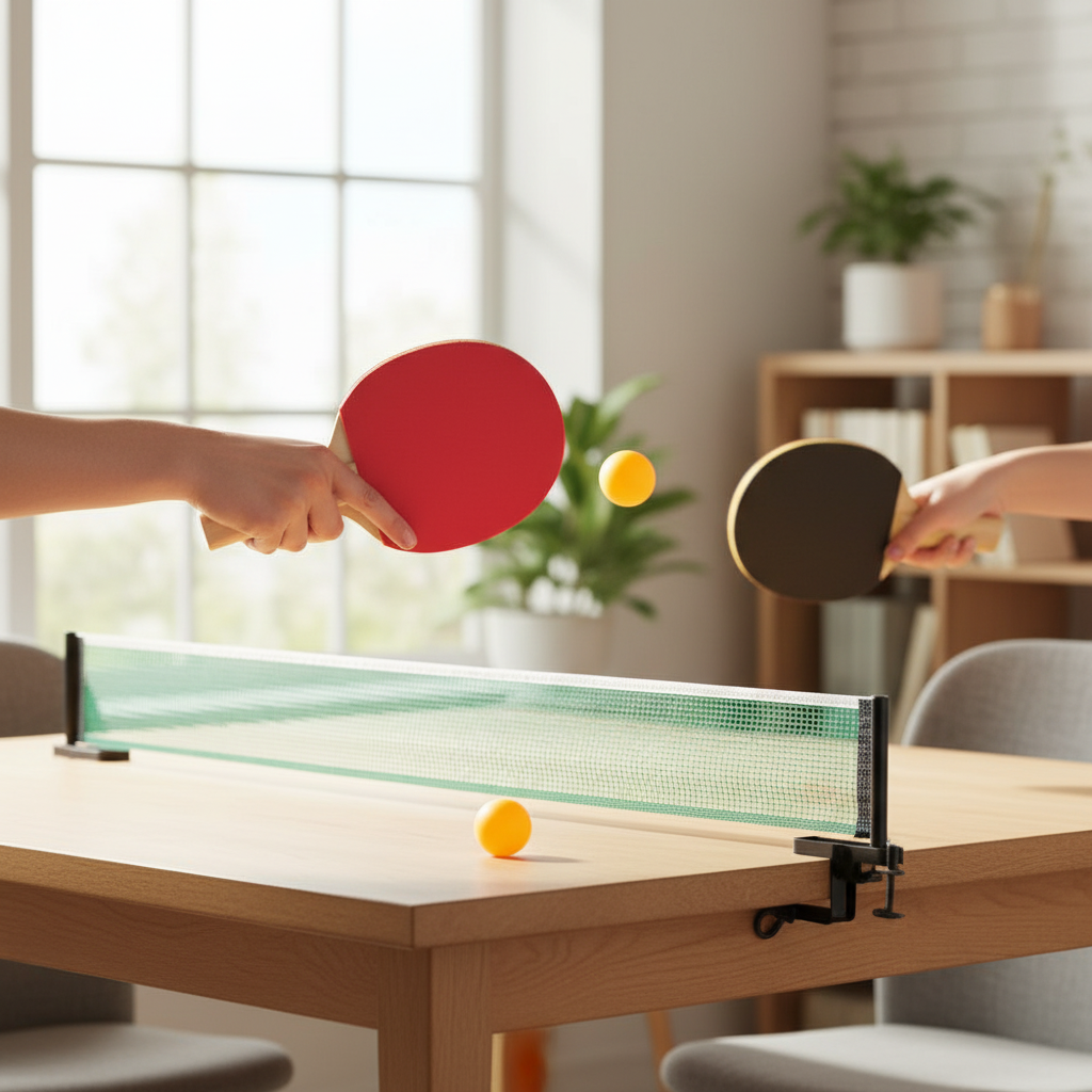 Kit Ping Pong Completo 2 Raquetes Madeira 3 Bolinhas Rede Ajustável para Jogos - Imagem 2