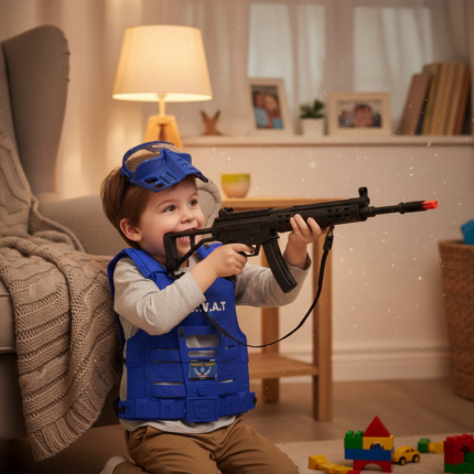 Brinquedo Kit Policial Colete Azul com Rifle e Acessórios Infantil Resistente Segurança