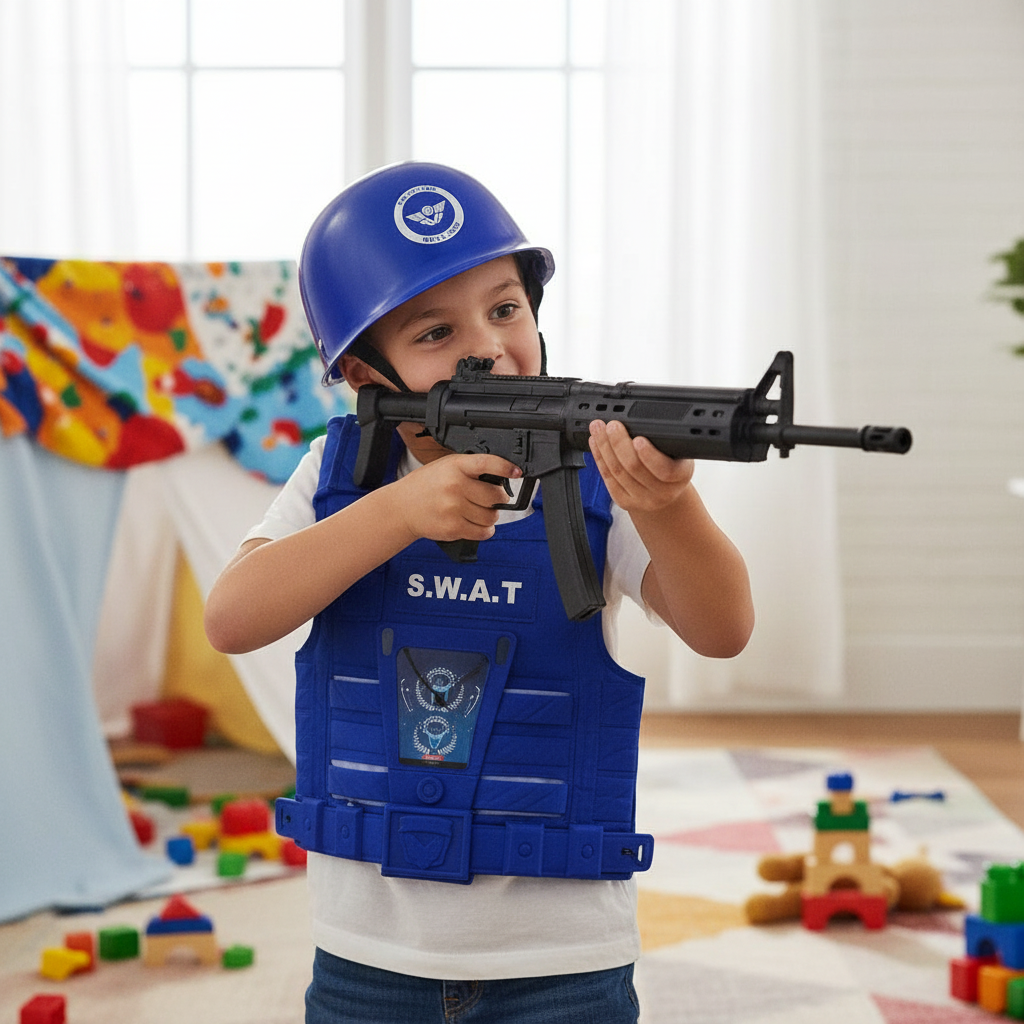 Brinquedo Kit Policial Colete Azul com Rifle e Acessórios Infantil Resistente Segurança - Imagem 2