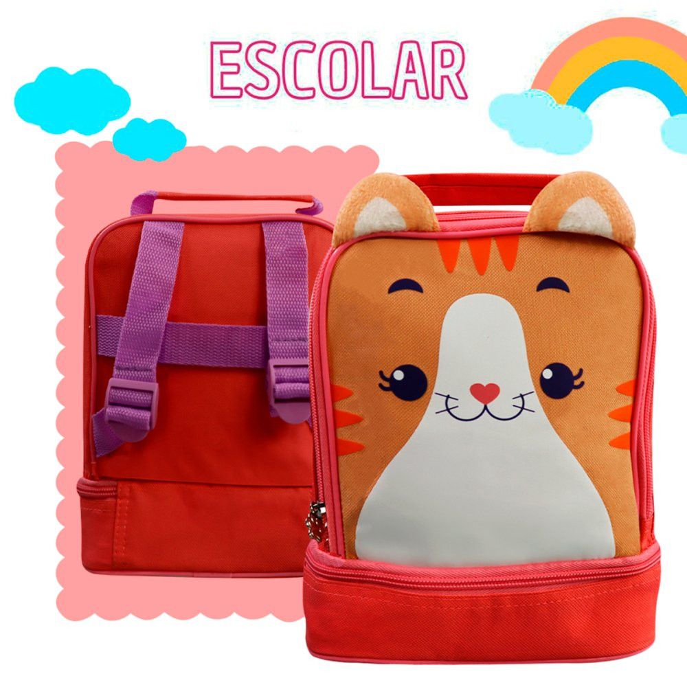 Lancheira Térmica Infantil Gato com Alça Ajustável, Azul, Material PVC Resistente e Isolamento Térmico - Imagem 5