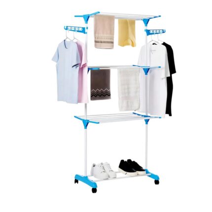 Multi Varal de Chão 3 Andares com Bandejas e Cabideiro Branco Organizador de Roupas