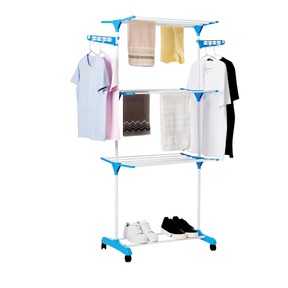 Multi Varal de Chão 3 Andares com Bandejas e Cabideiro Branco Organizador de Roupas