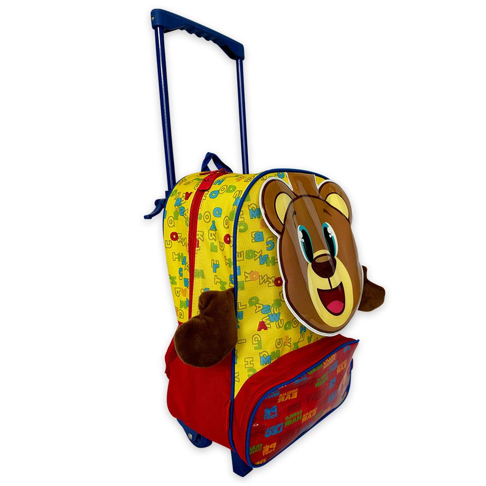 Mochila Infantil Escolar Ursinho com Rodinhas Amarela e Vermelha Resistente 16 Litros - Imagem 2