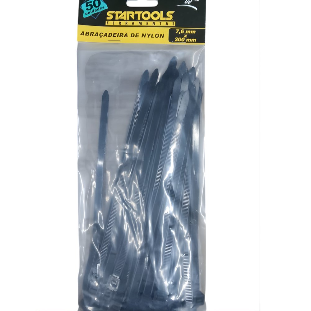 Abraçadeira de Nylon 20cm x 7,6mm 50 Unidades Preta Resistência Alta para Fixação - Imagem 3