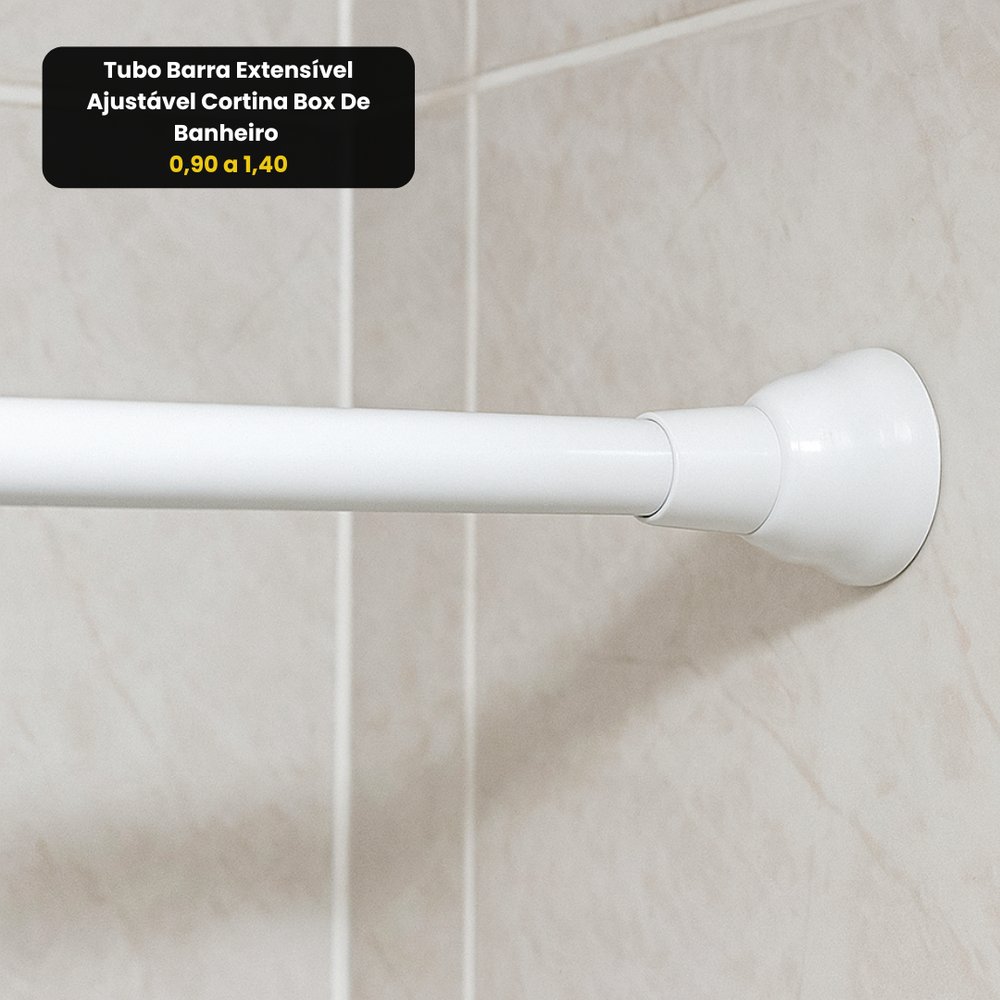 Tubo Barra Extensível Ajustável Cortina Box Banheiro 0,90 a 1,40m Branco Alumínio Resistente - Imagem 4