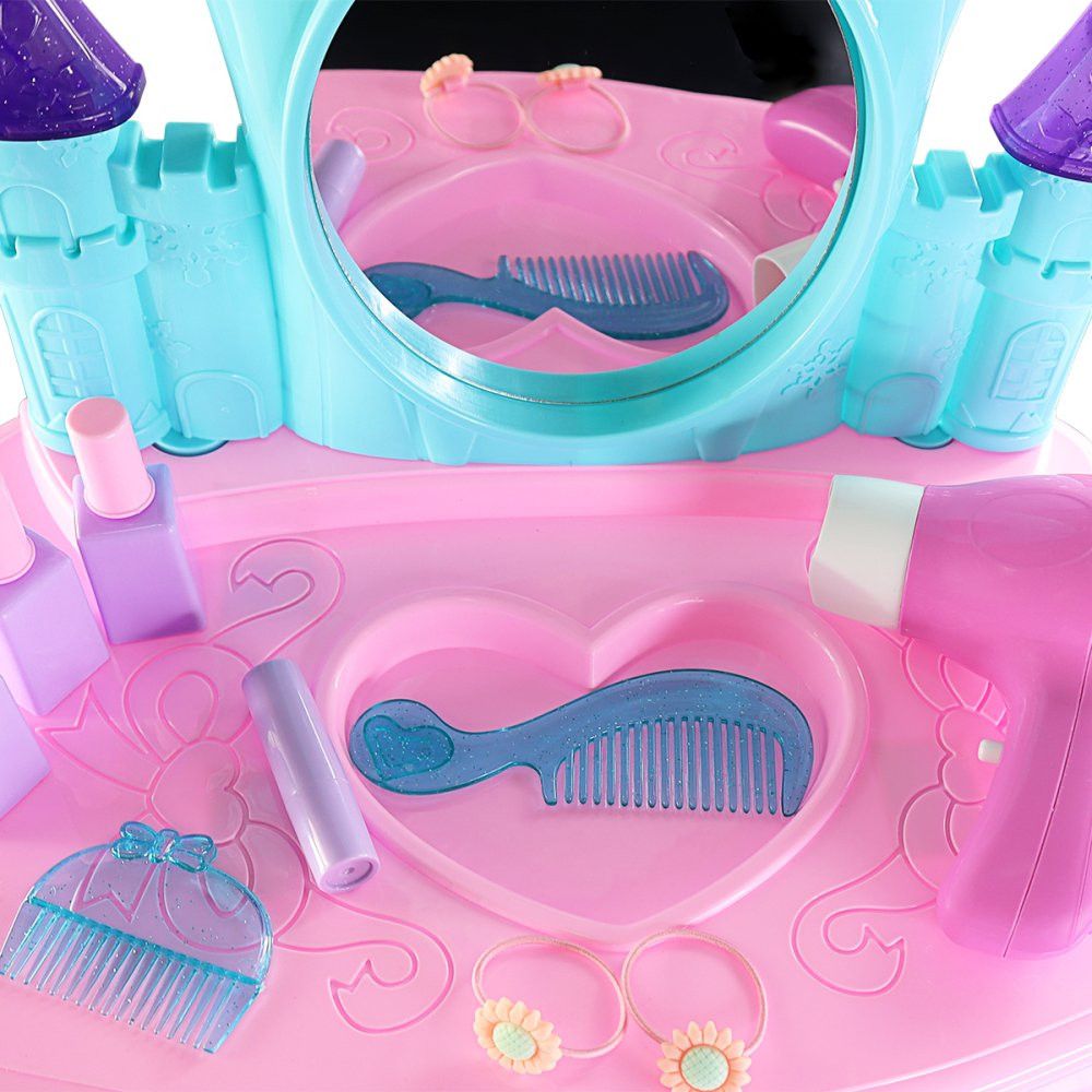 Salão de Beleza Infantil Penteadeira com Acessórios Completa Espelho Cadeira Rosa - Imagem 7