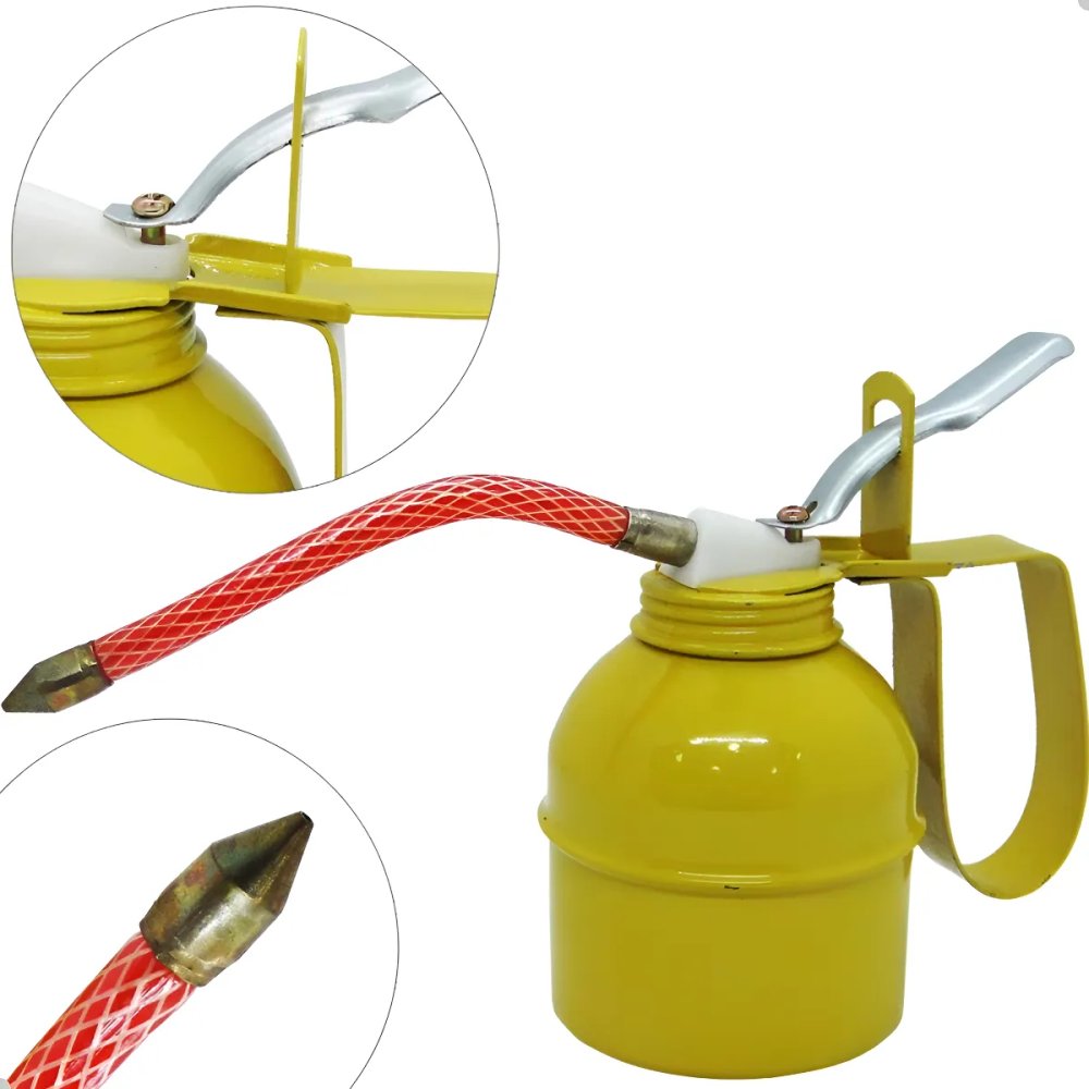 Almotolia Bomba de Óleo Manual 300ml Amarela Transparente para Lubrificação Automotiva e Industrial - Imagem 2