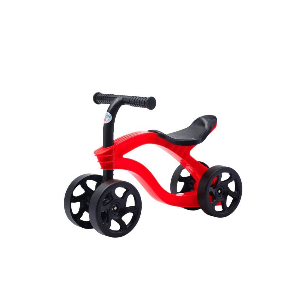 Bicicleta de Equilíbrio Infantil Vermelha 4 Rodas Sem Pedal Modelo Futurista Tamanho Ajustável
