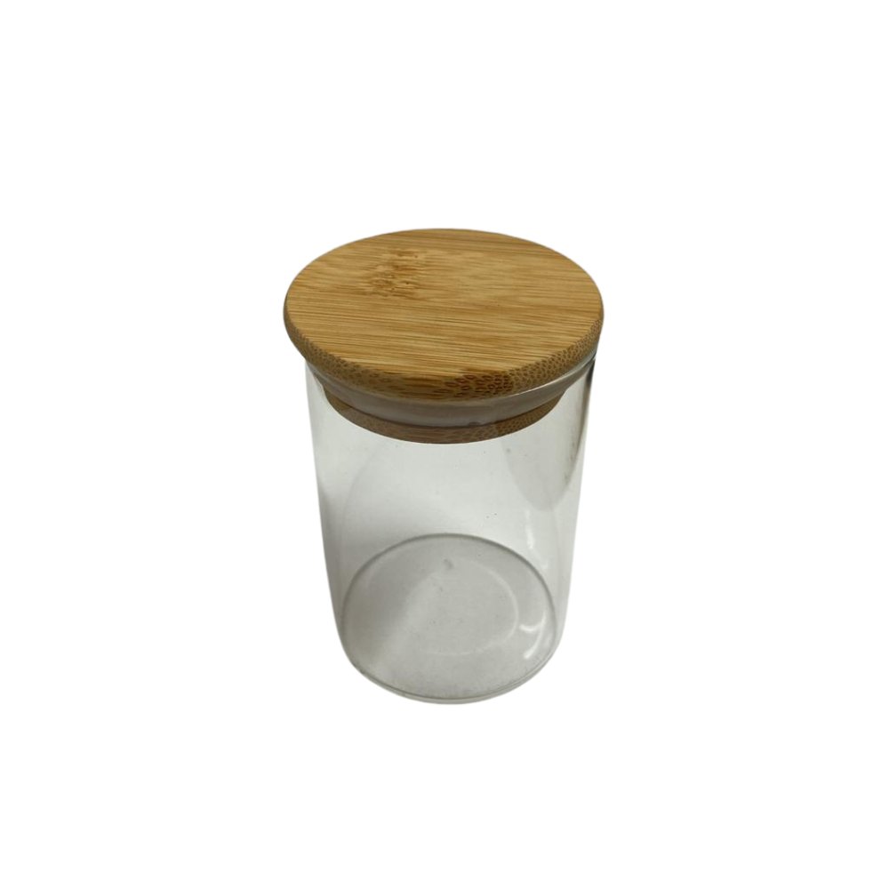 Pote de Hermetico Vidro Borossilicato Liso com Tampa de Bambu 200ml
