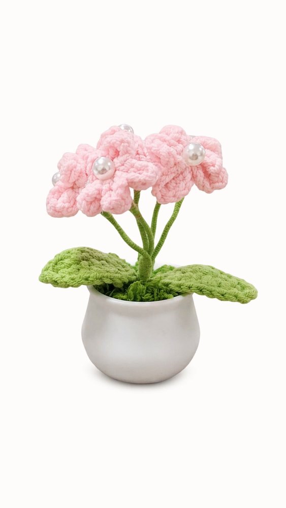 Flor decorativa em crochê com vaso plástico 10cm - Sortida - Imagem 6