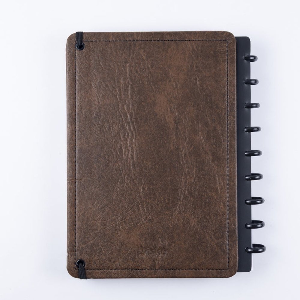 Caderno Couro Brown Disco Reposicionável Médio M Capa Dura - Imagem 2