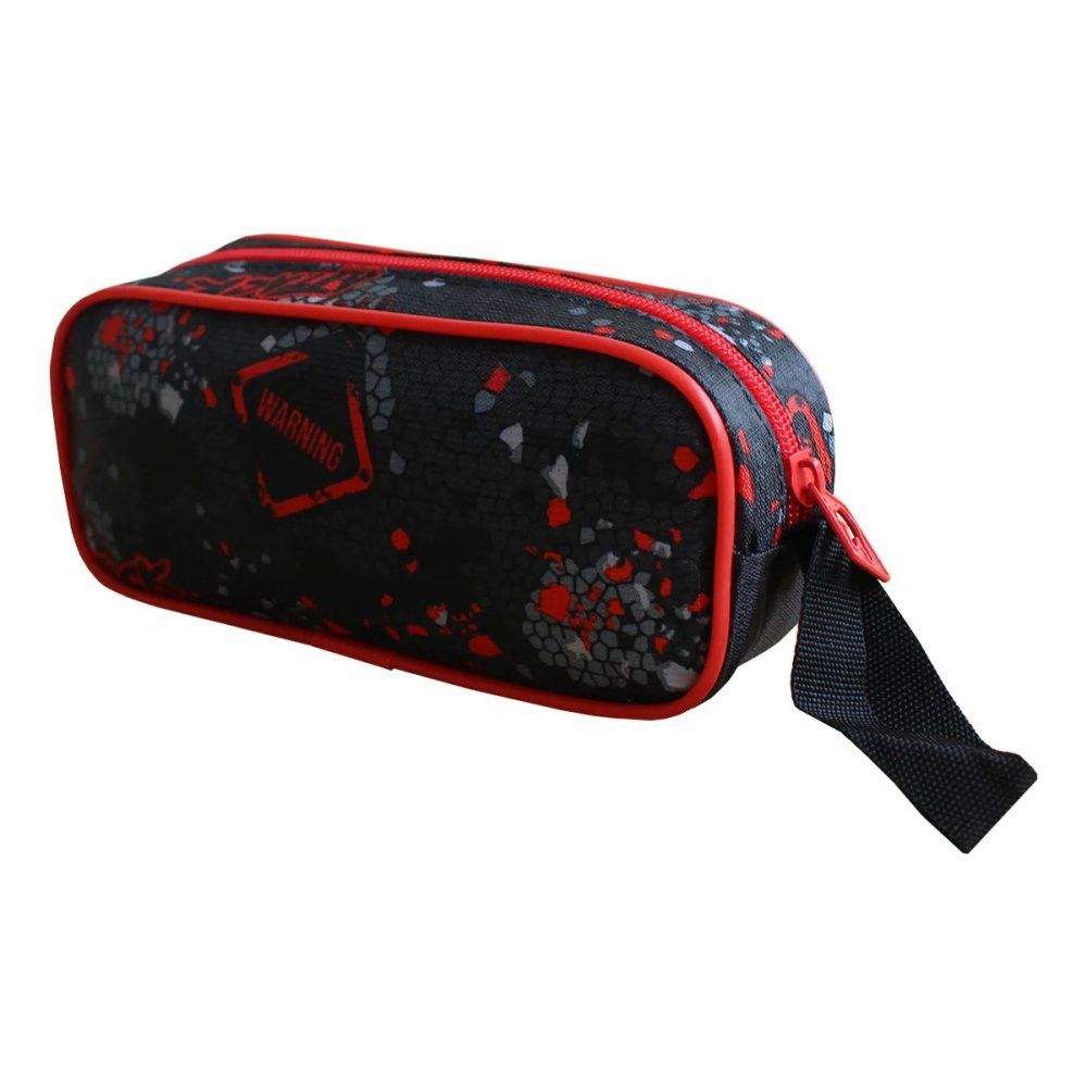 Estojo Escolar T-Rex Attack Preto e Vermelho com Compartimentos para Lápis e Canetas Grande 25cm - Imagem 24