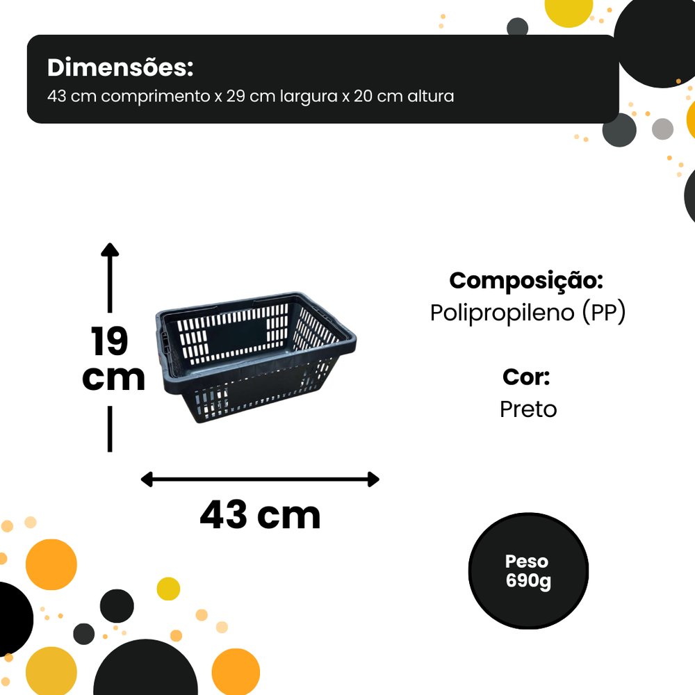 Caixa Plástica Vazada Retangular Preta 60L Organizador Empilhável Resistente para Armazenamento - Imagem 2