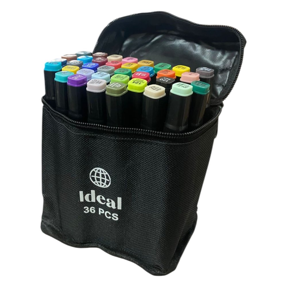 Estojo com 36 Canetas Hidrográficas de Colorir, Cores Vibrantes, Anti-Ressecamento, Material Plástico Resistente