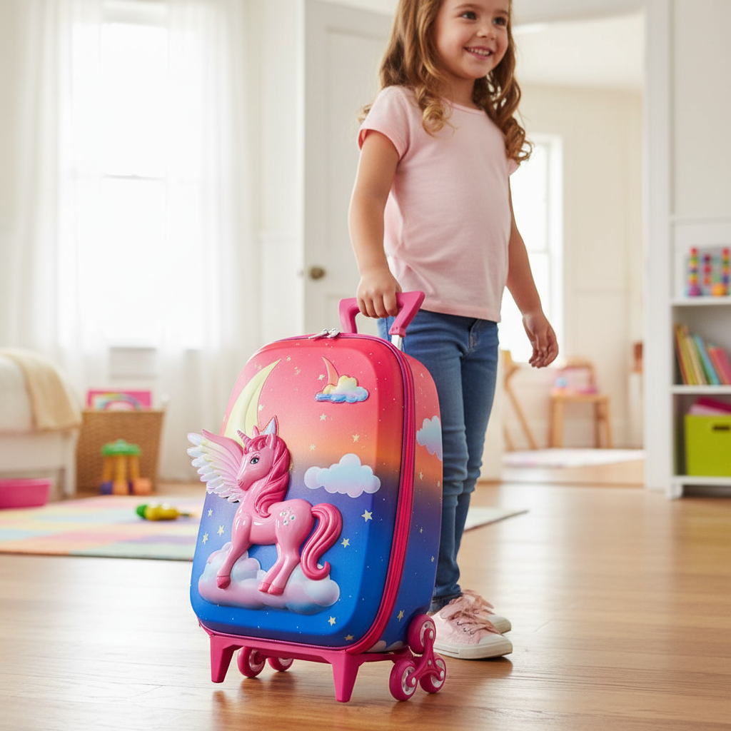 Mala Infantil Barbie Pegasus 3D Rodinhas Multicolorida Tamanho Pequeno Escolar Viagem - Imagem 2