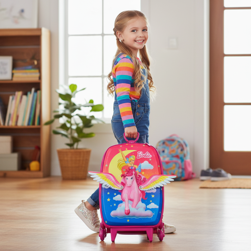 Mala Infantil Barbie Pegasus 3D Rodinhas Multicolorida Tamanho Pequeno Escolar Viagem - Imagem 3