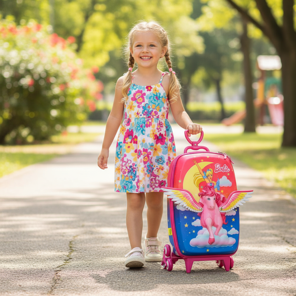 Mala Infantil Barbie Pegasus 3D Rodinhas Multicolorida Tamanho Pequeno Escolar Viagem - Imagem 4