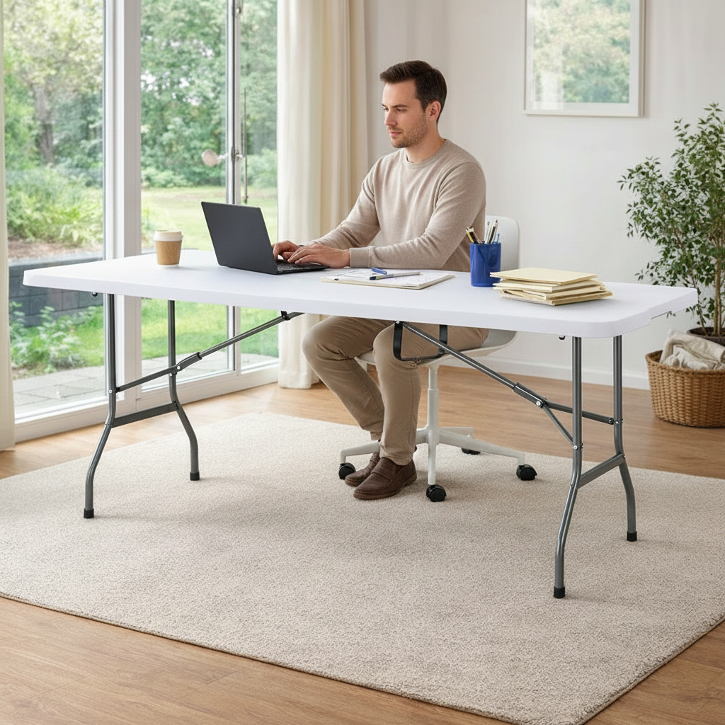 Mesa Dobrável 120x60cm Alta Densidade Reforçada para Escritório e Área Externa - Imagem 4