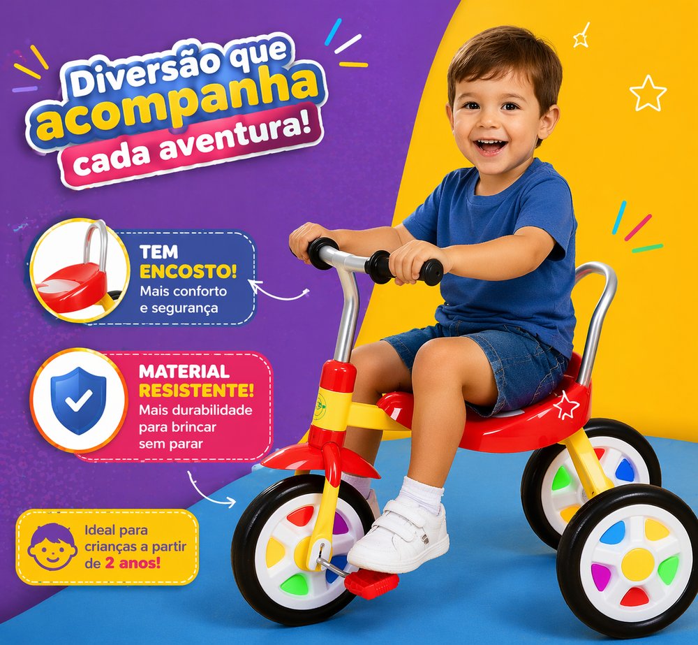 Triciclo Infantil Com Pedal - Amarela - Imagem 4