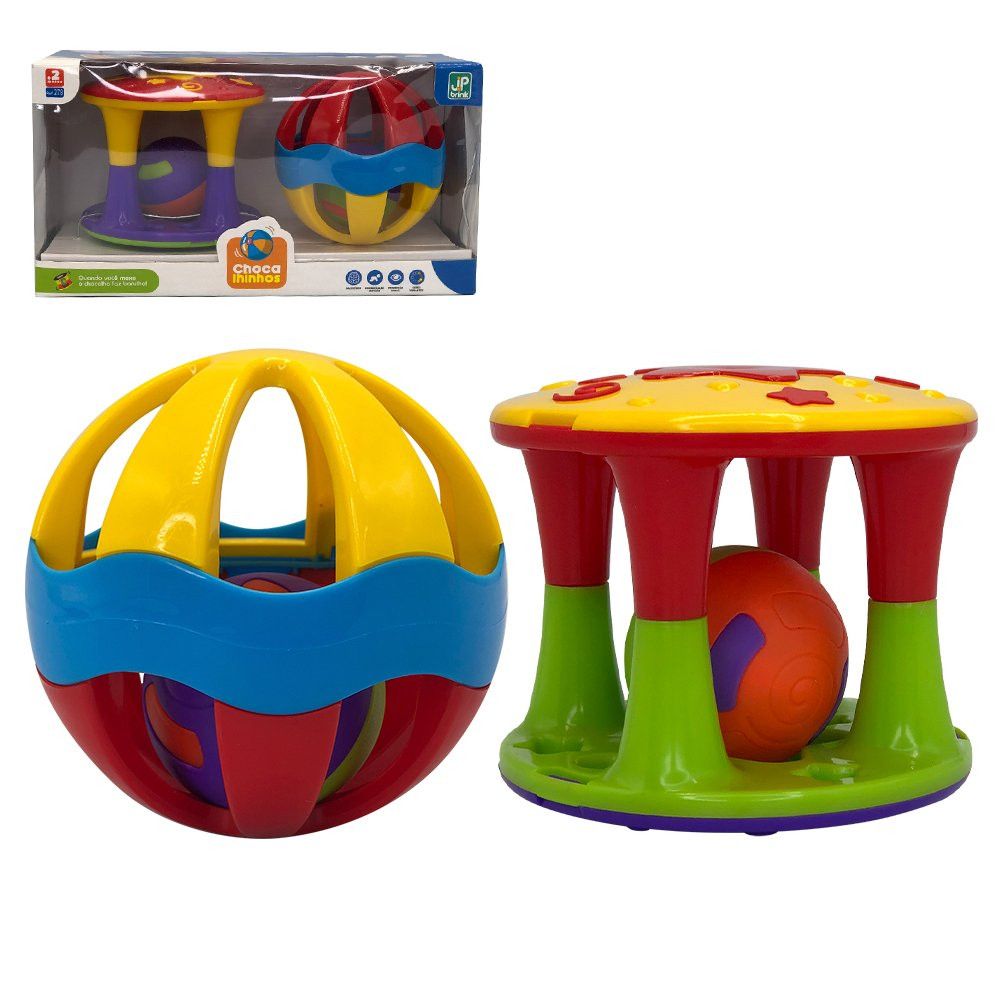 Conjunto Chocalho Torre e Bola Infantil Colorido Material Seguro Estimulador Sensorial - Imagem 4