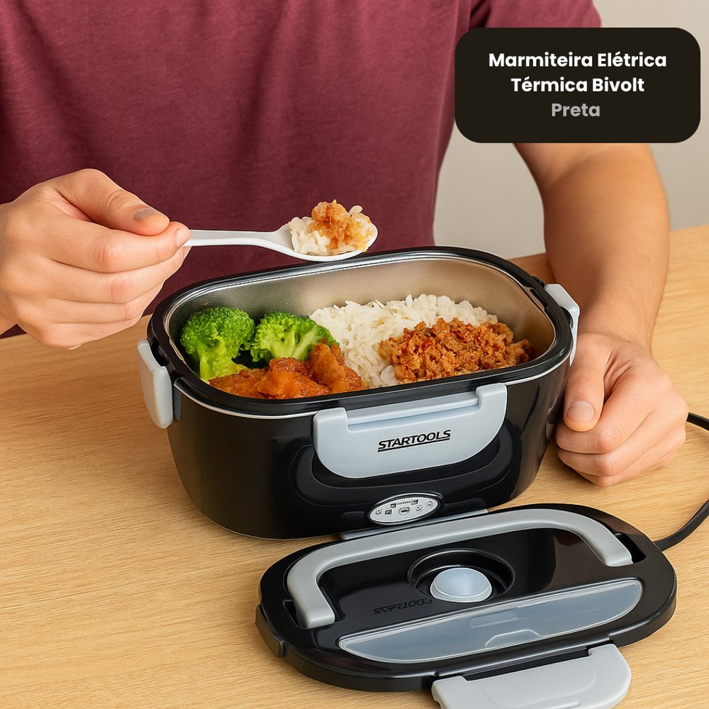 Marmiteira Elétrica Térmica Bivolt Preta 110V/220V Com Divisórias Refeições Quentes e Frias - Imagem 6
