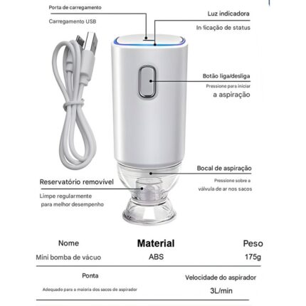Bomba de Vácuo Recarregável Sortida 12V Portátil para Pneus Carros Bicicletas