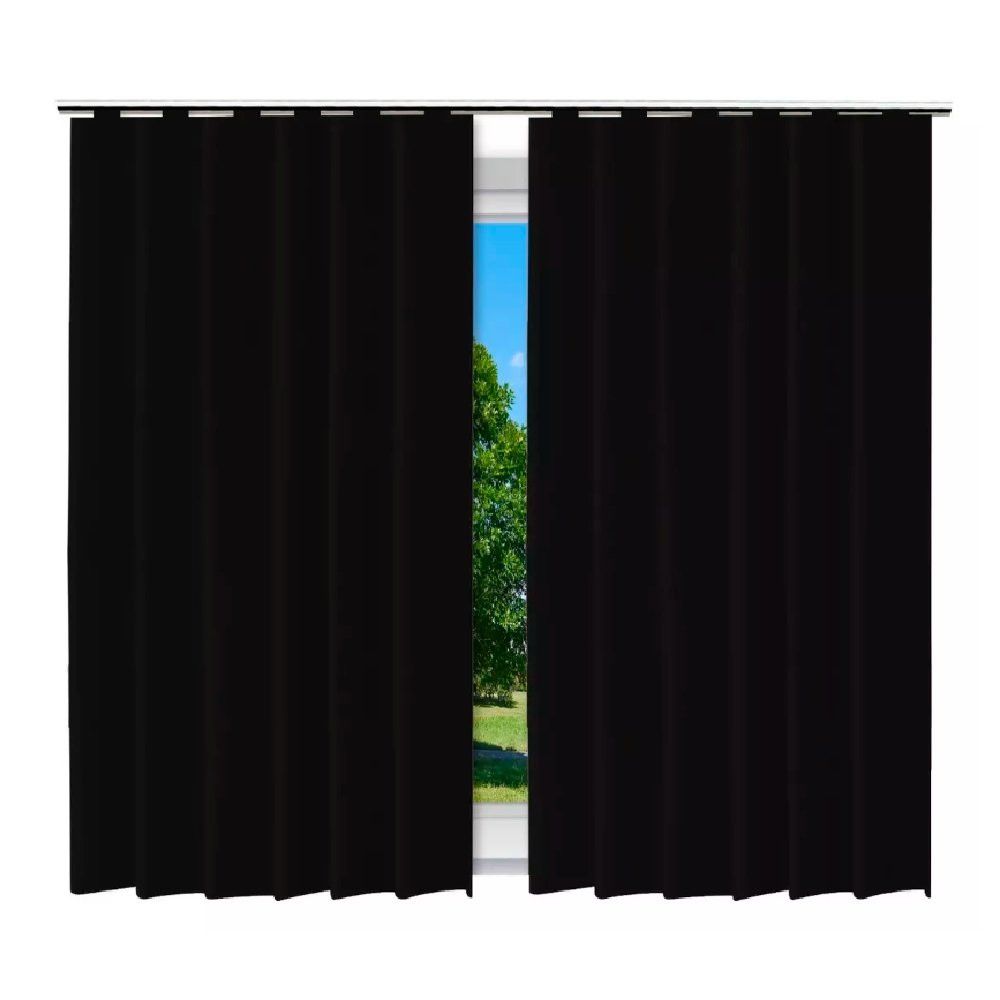 Cortina Blackout Preto 280x280cm Tecido 100% Poliéster Bloqueio Luz Varão Alça