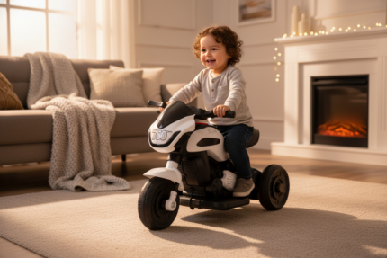 Moto Elétrica Infantil 6V Branca com Controle Remoto e Rodas Estabilizadoras para Crianças