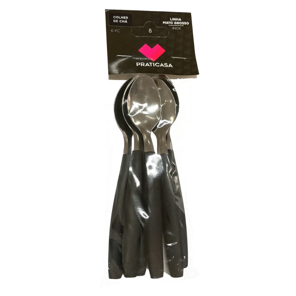 Kit 6 Colher de Chá Inox Linha Mato Grosso Preta Aço Inoxidável Resistente 15cm - Imagem 2
