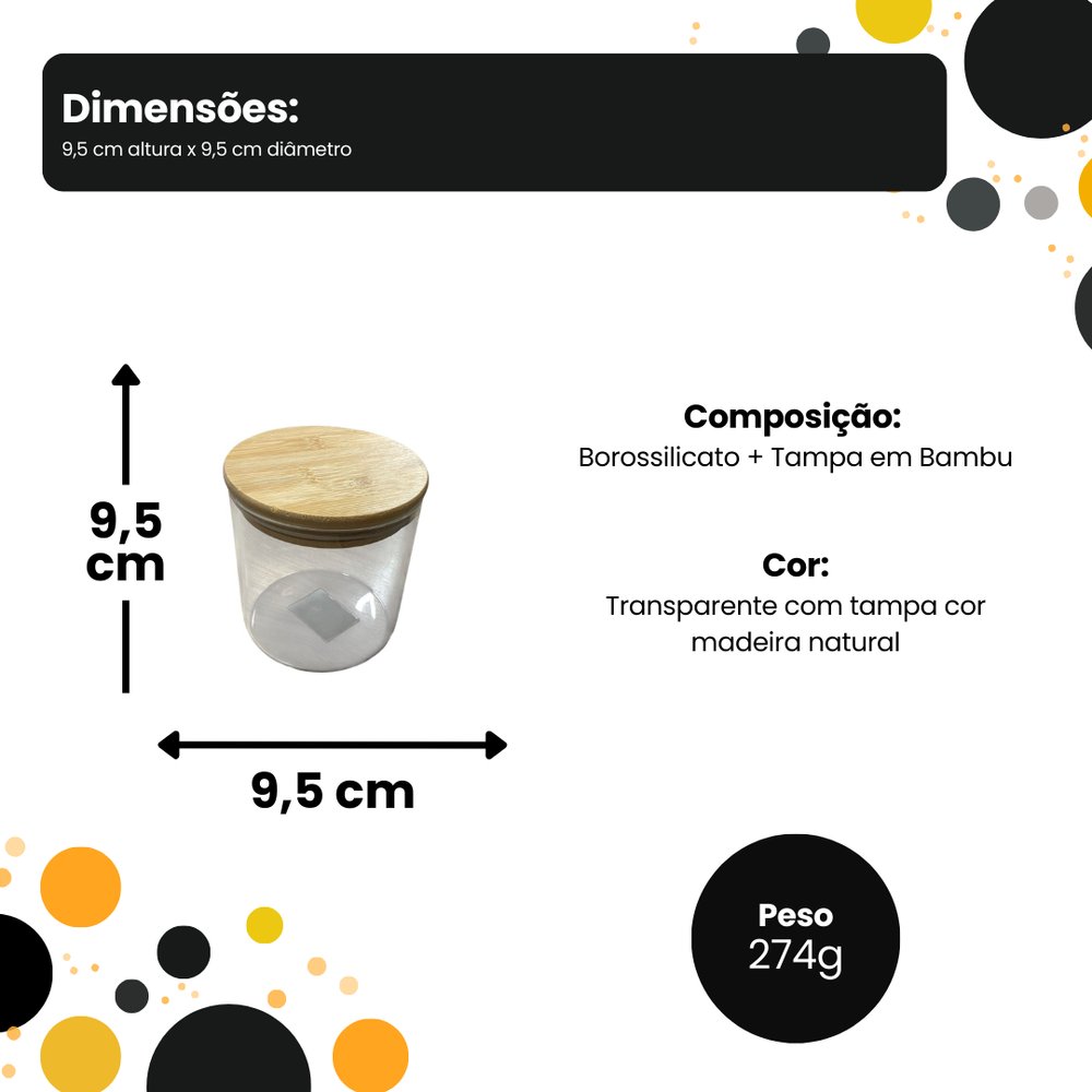 Pote de Borossilicato 550 ml com Tampa de Bambu Hermético Transparente Resistente - Imagem 3