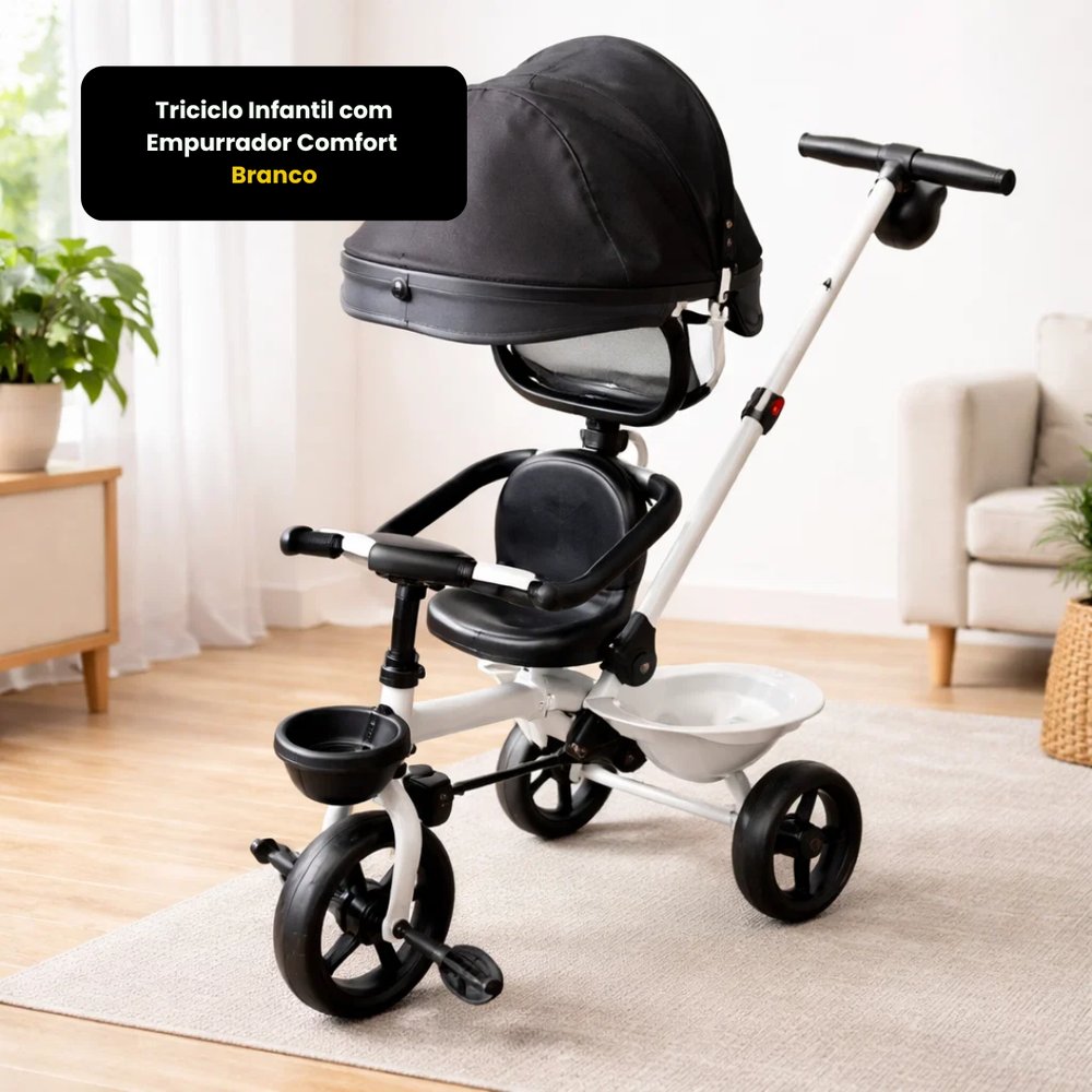Triciclo Infantil Comfort Branco com Empurrador Ajustável e Rodas Antiderrapantes - Imagem 9