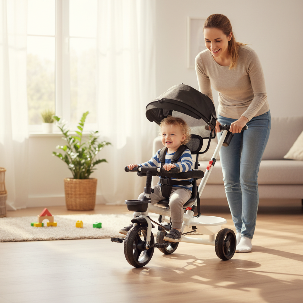 Triciclo Infantil Comfort Branco com Empurrador Ajustável e Rodas Antiderrapantes - Imagem 2
