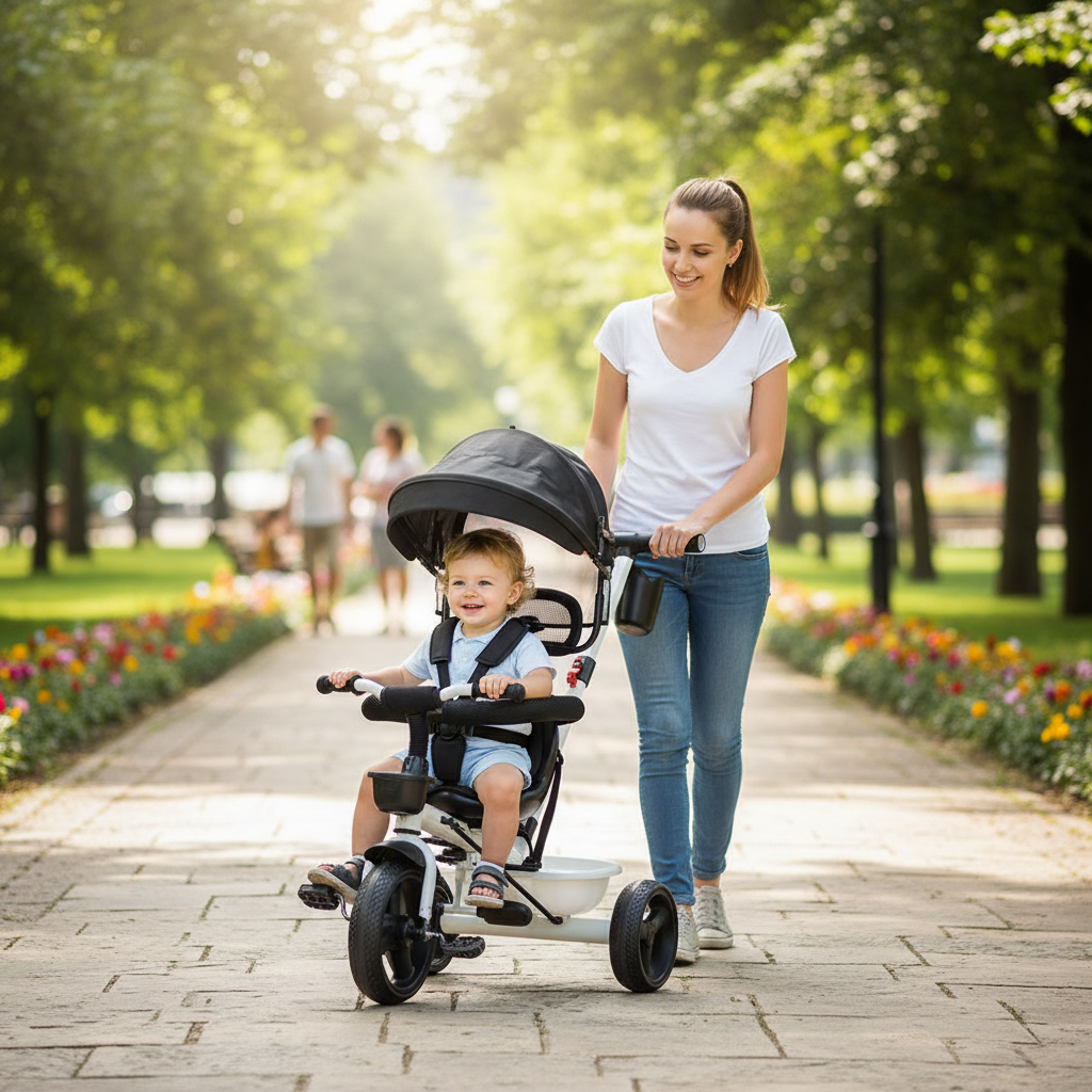 Triciclo Infantil Comfort Branco com Empurrador Ajustável e Rodas Antiderrapantes - Imagem 3