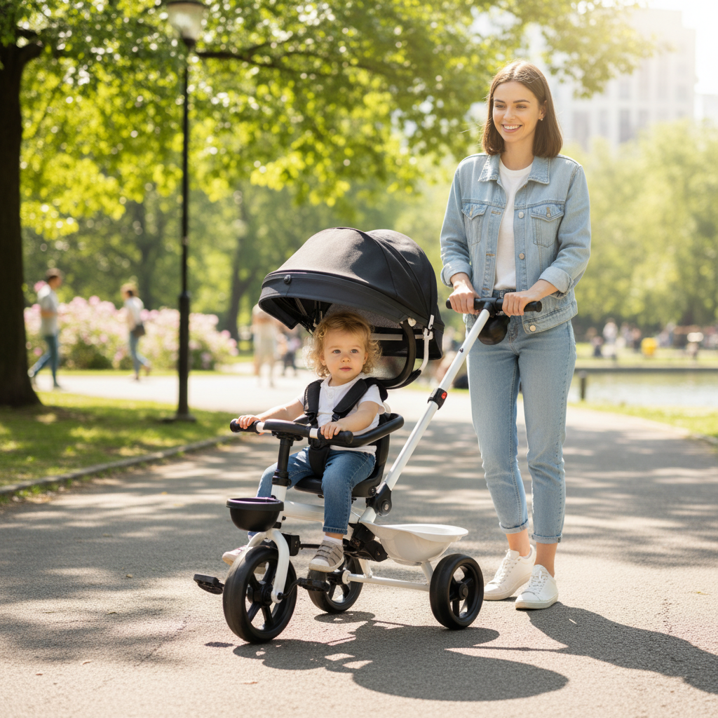 Triciclo Infantil Comfort Branco com Empurrador Ajustável e Rodas Antiderrapantes - Imagem 4