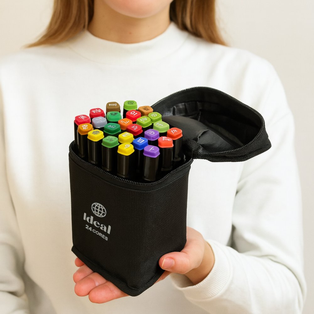 Estojo com 24 Canetas de Colorir Hidrográficas Multicolorido Estojo Portátil Tinta à Base de Água - Imagem 4