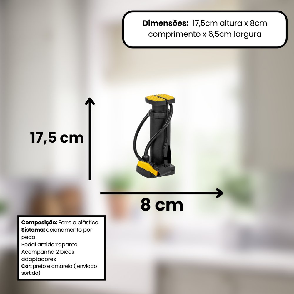 Bomba de Ar com Pedal para Encher Pneu Bicicleta Acessório Adaptador Rápido 100 PSI - Imagem 4