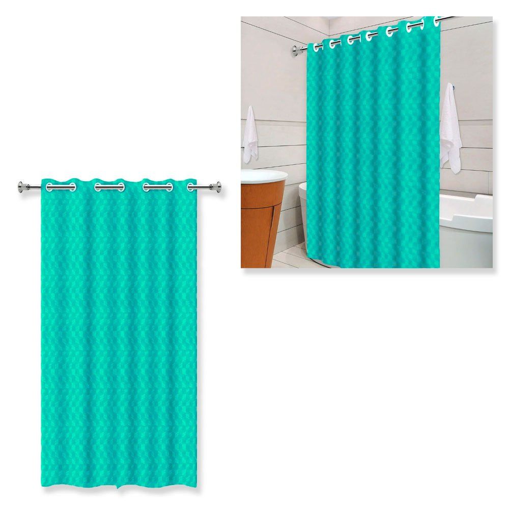 Cortina de Box 3D Azul Tiffany c/ ilhos - Imagem 2